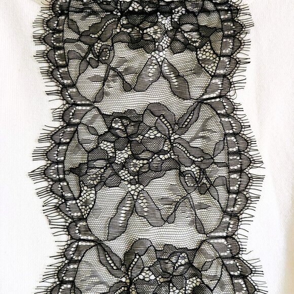 Adrienne Vittadini White Top Blouse with Black Lace Insert Crew Neck Long Sleeve - Picture 4 of 10